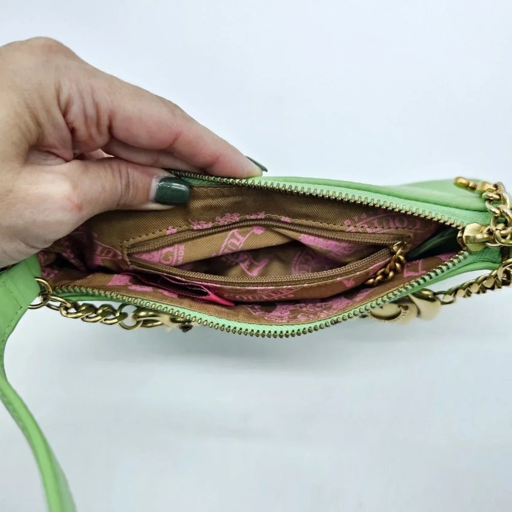 Vintage Y2K Juicy Couture Baguette Shoulder Bag Green Leather Mini Crown Charm - Picture 9 of 16